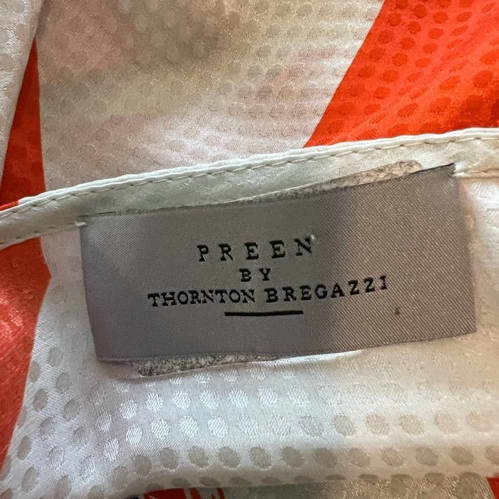 Preen by Thornton Bregazzi Chic Red Orange and Cream Patterned Blouse Size 6/8 - Picture 4 of 7